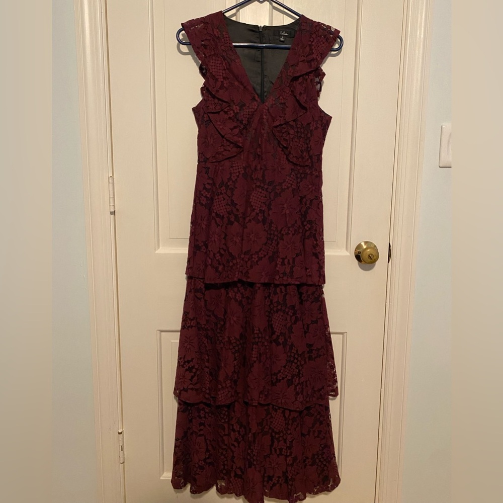 Lulu's Burgundy Lace Maxi Dress - Picture 2 of 5